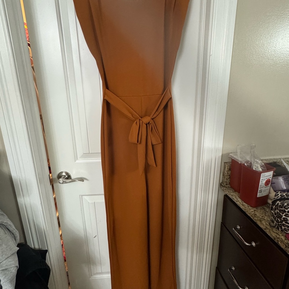 Fashion Nova Orange Wrap Tie Front Jumpsuit